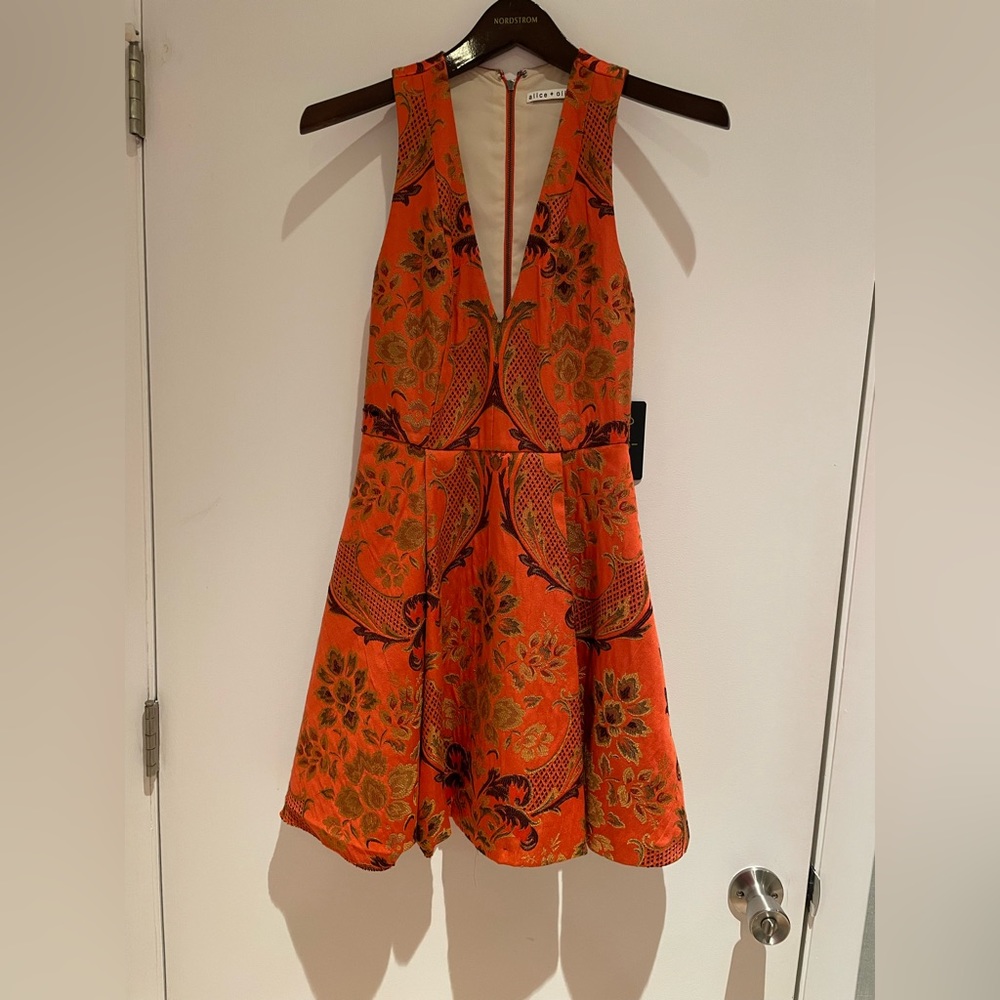 Alice & Olivia orange brocade cocktail dress Size 0 - Picture 4 of 9